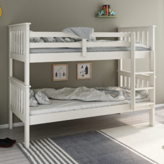 An Image of Atlantis White Finish Solid Pine Wooden Bunk Bed Frame - 3ft Single