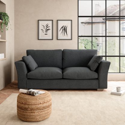 An Image of Blakeney Slub Cotton Blend 3 Seater Sofa Slub Cotton Black