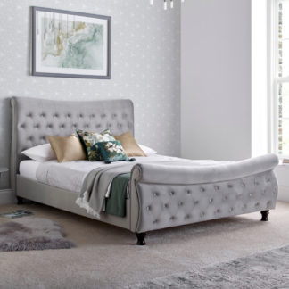An Image of Oxford Grey Velvet Fabric Sleigh Bed Frame - 5ft King Size