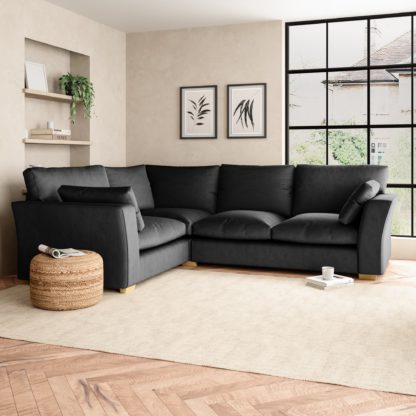 An Image of Blakeney Luxury Velvet Corner Sofa Luxury Velvet Black