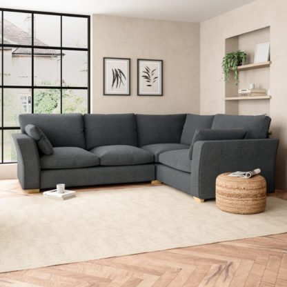 An Image of Blakeney Slub Cotton Blend Corner Sofa Slub Cotton Black