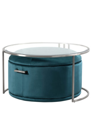 An Image of Aria Silver Coffee Table and Storage Ottoman Peacock - Set