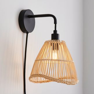 An Image of Elements Jaula Rattan Plug In Wall Light Natural
