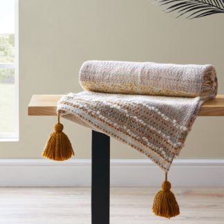 An Image of Pretty Tufted Tassel Ochre Throw Ochre (Yellow)