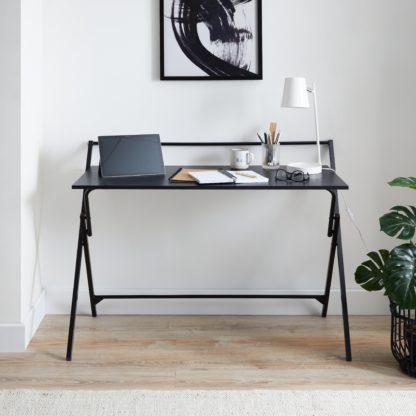 An Image of Evelyn Black Wood Effect Wide Folding Desk Black