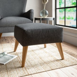 An Image of Marlow Slub Cotton Blend Footstool Slub Cotton Black