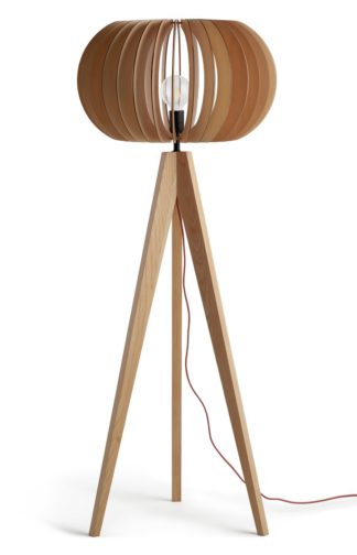 An Image of Habitat Achille Ash Wooden Tripod Floor Lamp - Oak