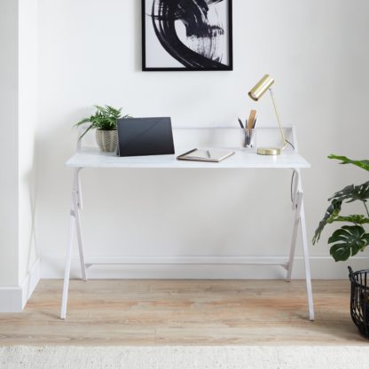 An Image of Evelyn Marble Effect Wide Folding Desk White