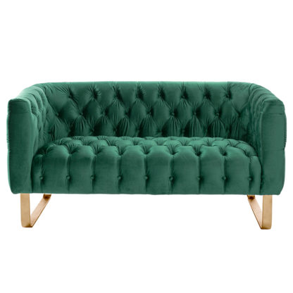 8a6f16347d4b0f26f9082872dcd8739958488afc679dac453dedb8521d3eb5d9.jpg An Image of Grosvenor Two Seat Sofa - Bottle Green - Brushed Brass