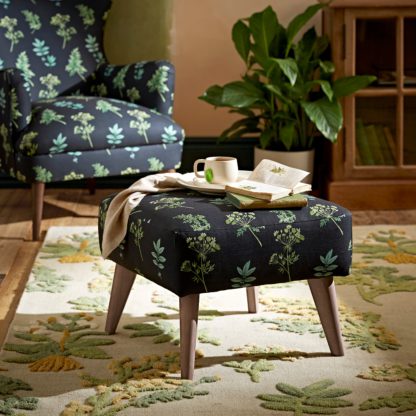 An Image of Marlow Marsh Botanical Print Footstool Navy