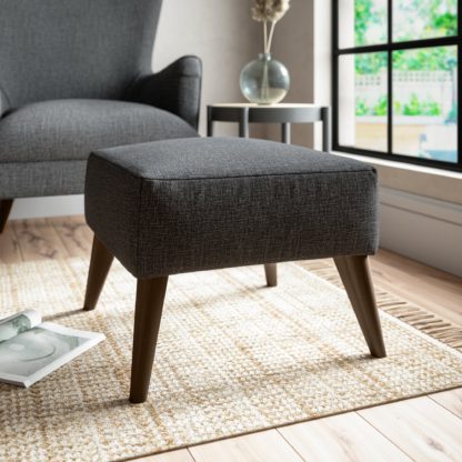 An Image of Marlow Slub Cotton Blend Footstool Slub Cotton Black