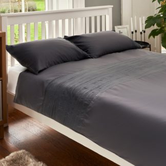 An Image of The Willow Manor Easy Care Percale Double Duvet Set Ruched Panel - Charcoal