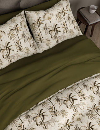 An Image of M&S Pure Cotton Leopard Palm Bedding Set