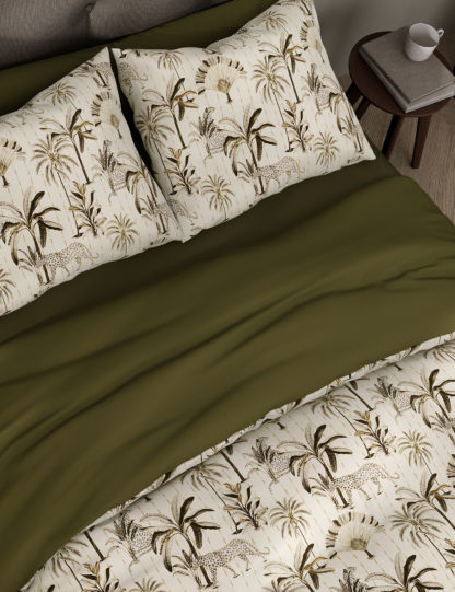 An Image of M&S Pure Cotton Leopard Palm Bedding Set