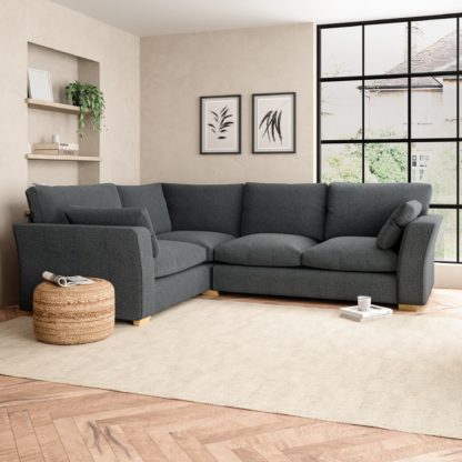 An Image of Blakeney Slub Cotton Blend Corner Sofa Slub Cotton Black