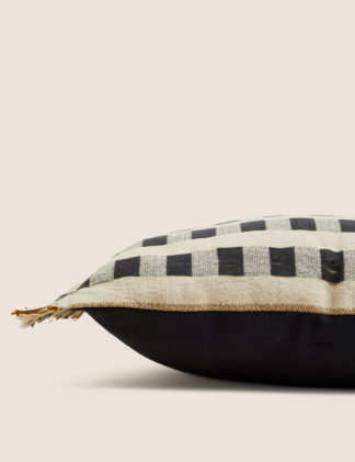An Image of M&S Pure Cotton Stripe & Check Bolster Cushion