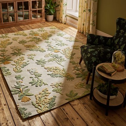 An Image of Marsh Botanical Wool Rug Green/Yellow/Brown