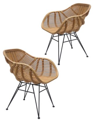 An Image of Bodan Pair of Metal Dining Chairs - Natural