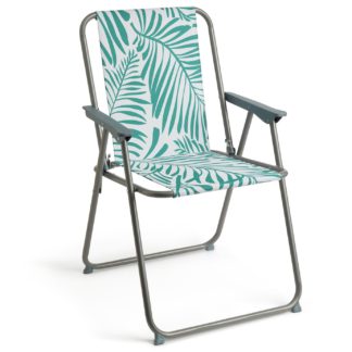 An Image of Habitat Global Leaf Folding Metal Garden Chair-Green & White