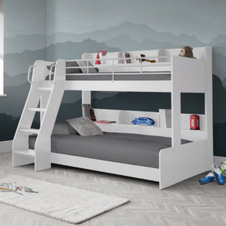 An Image of Domino White Wooden Triple Sleeper Bunk Bed Frame - 3ft Single Top and 4ft Small Double Bottom