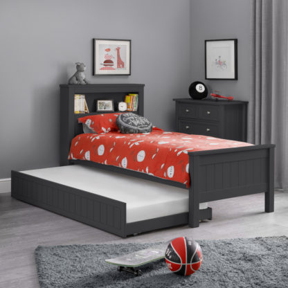 3c4707f71af2652f917a35d5875713f8d0557face35b64d95d83498082f53bcd.jpg An Image of Maine Anthracite Wooden Bookcase Bed With Guest Bed Trundle Frame - 3ft Single