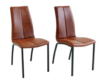 An Image of Argos Home Milo Pair of Curve Back Dining Chairs - Tan