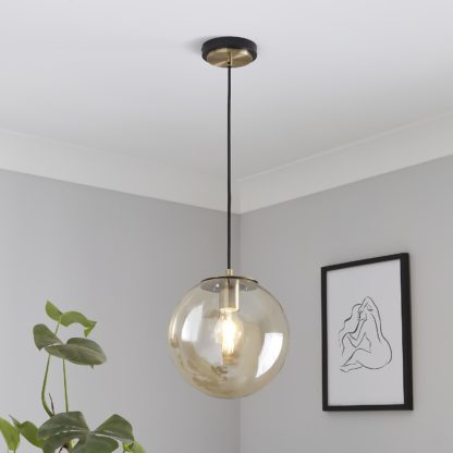 An Image of Shoreditch Glass Pendant Light - Champagne & Brass