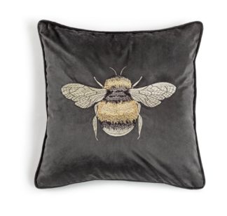 An Image of Habitat Bee Embroidered Cushion - Grey - 43x43cm