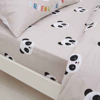 An Image of Born To Be a Pandas Friend Fitted Sheet Natural