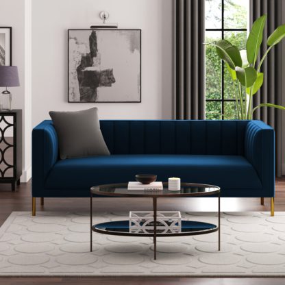 An Image of Bellamy Luxe Velvet 3 Seater Sofa Sandstone
