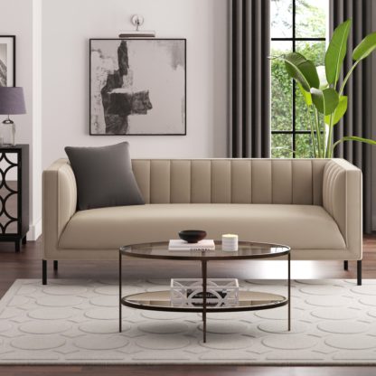 An Image of Bellamy Luxe Velvet 3 Seater Sofa Sandstone