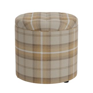 An Image of Oswald Check Round Buttoned Storage Footstool Natural Oswald Wingback