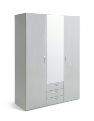An Image of Argos Home Hallingford 3Door 3 Drawer Mirror Wardrobe - Grey