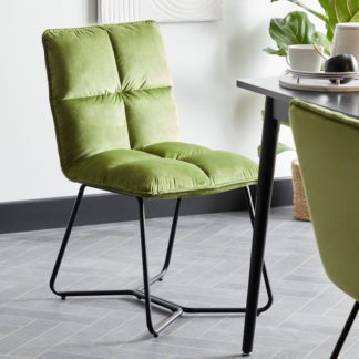 An Image of Logan Velvet Dining Chair Olive (Green)