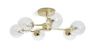 An Image of Habitat Molecular 6 Light Flush to Ceiling Light - Brass