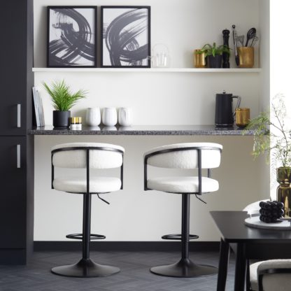 An Image of Zena Boucle Swivel Bar Stool Black