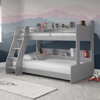 An Image of Domino Light Grey Wooden Triple Sleeper Bunk Bed Frame - 3ft Single Top and 4ft Small Double Bottom