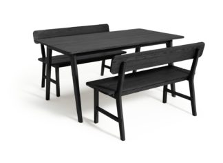 An Image of Habitat Nel Wood Dining Table & 2 Black Benches