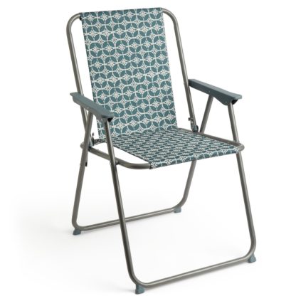 An Image of Habitat Metal Folding Garden Chair - Blue & White