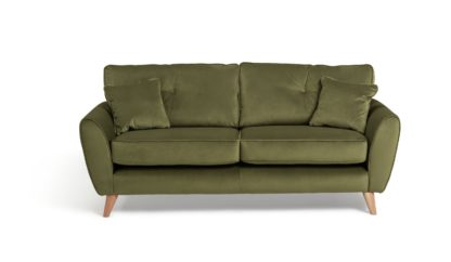 An Image of Habitat Isla 3 Seater Velvet Sofa - Green