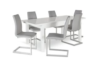 An Image of Argos Home Lyssa Extending XL Gloss Table & 6 Chairs - Grey