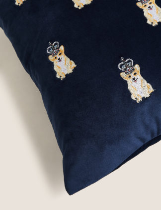 An Image of M&S Velvet Embroidered Corgi Jubilee Cushion