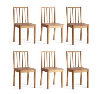 An Image of Habitat Nel Solid Wood Spindle Chairs - Oak