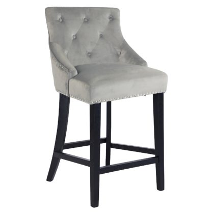 An Image of Annabelle Velvet Bar Stool - Grey