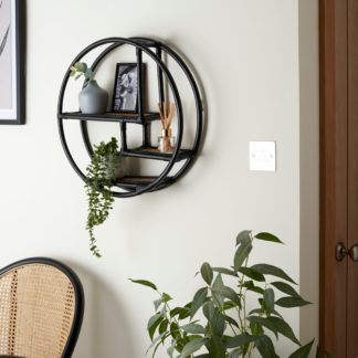 An Image of Round Cane Black Wall Shelf Black