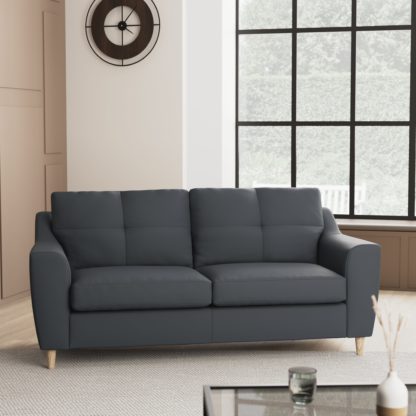 An Image of Baxter Kalman Navy Faux Leather 3 Seater Sofa Navy