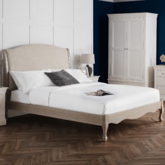 An Image of Camille Oatmeal Fabric and Oak Wooden Bed Frame - 6ft Super King Size