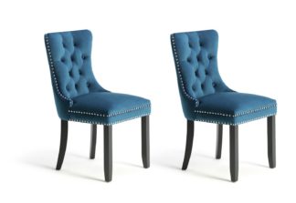 An Image of Argos Home Princess Pair of Velvet Chairs - Navy