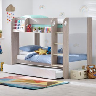 An Image of Mars Taupe Wooden Bunk Bed with Underbed Trundle Frame - 3ft Single