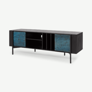 An Image of Morland Wide TV Unit, Black Stain Mango Wood & Blue Patina
